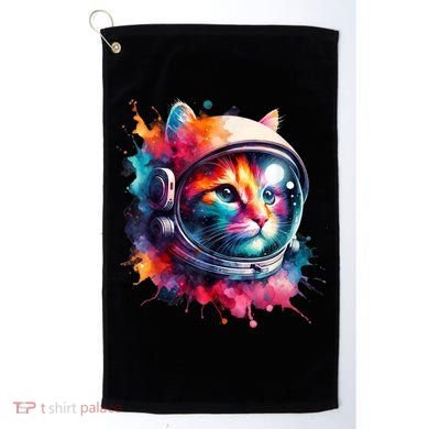 Funny Cat Astronaut Outer Space Watercolor Splash Cat Lover Golf Towel