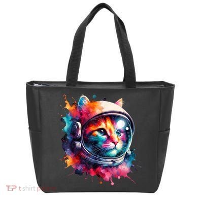 Funny Cat Astronaut Outer Space Watercolor Splash Cat Lover Tote Bag