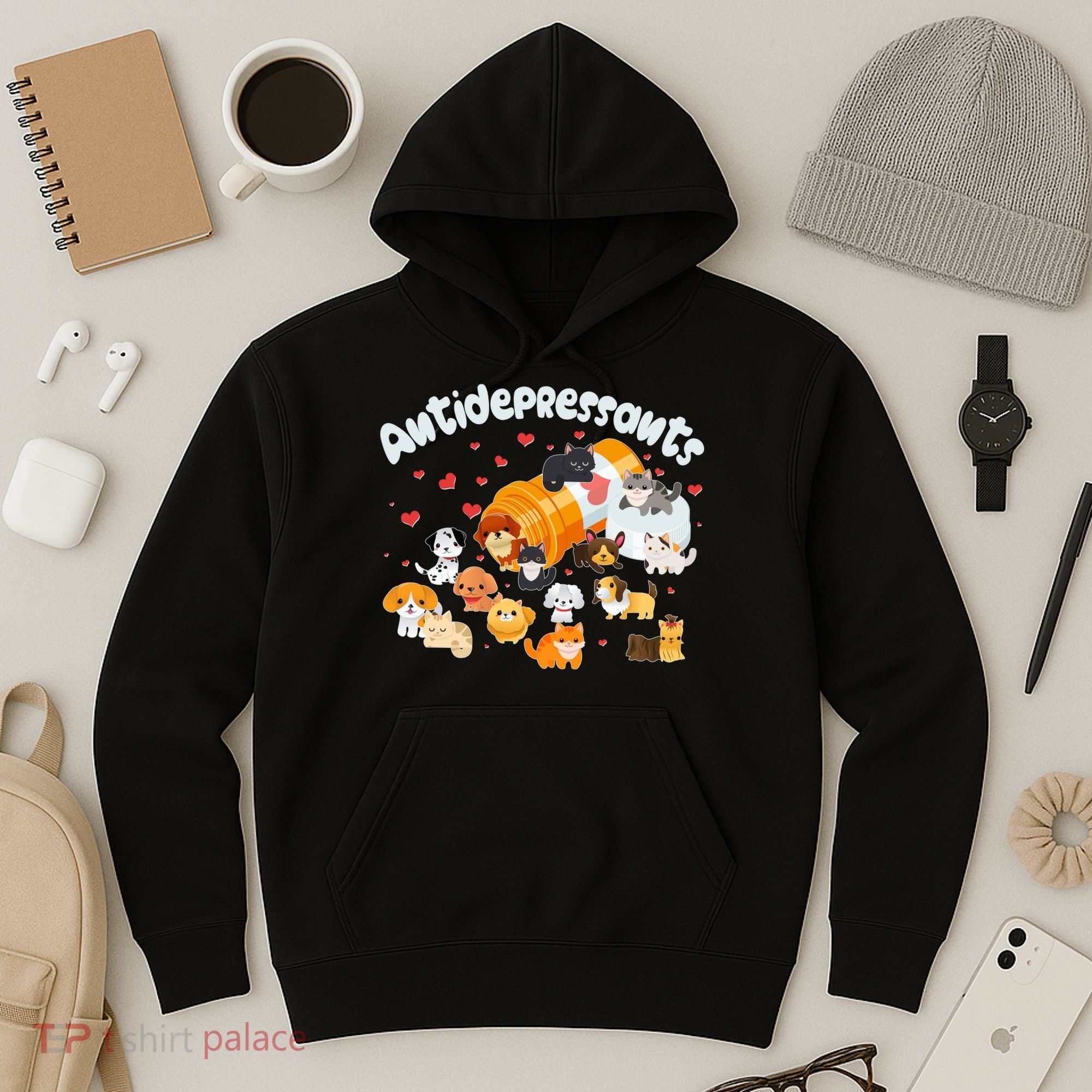 Funny Cute Antidepressants Pets Puppies And Kittens Hoodie