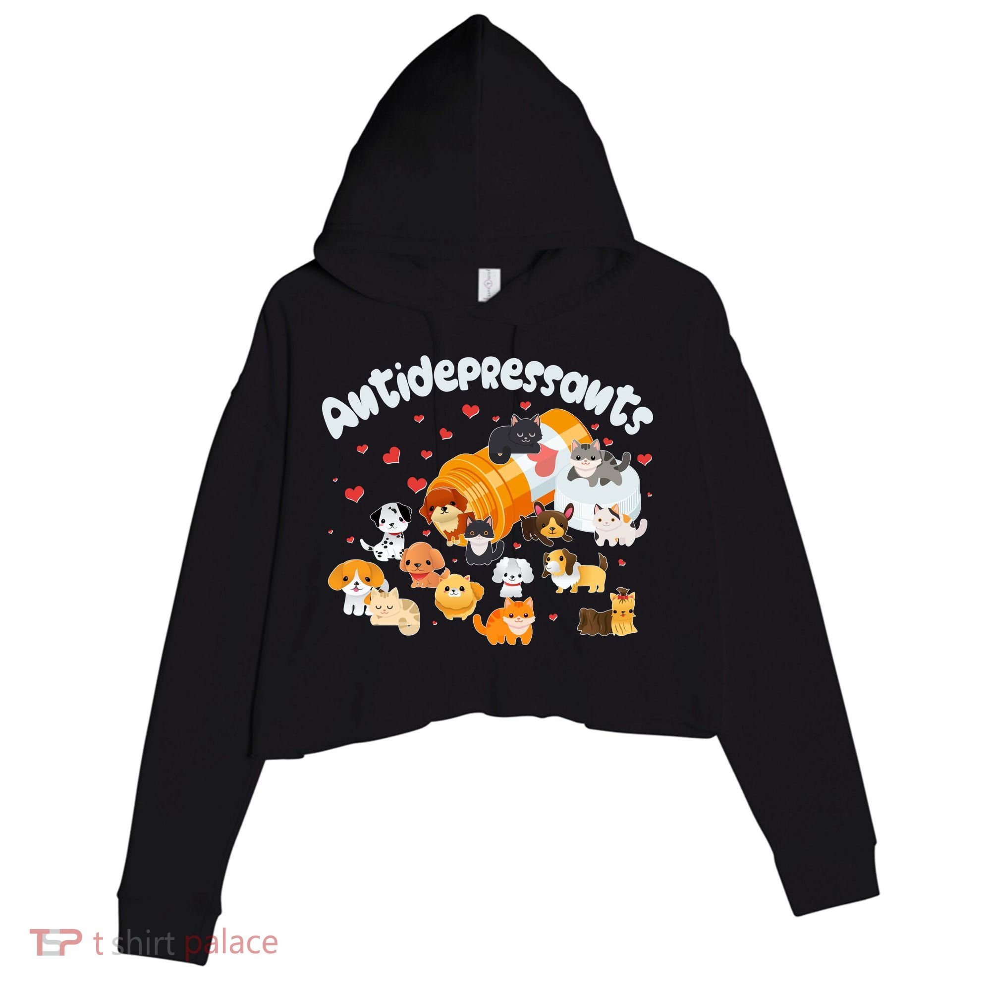 Funny Cute Antidepressants Pets Puppies And Kittens Crop Fleece Hoodie