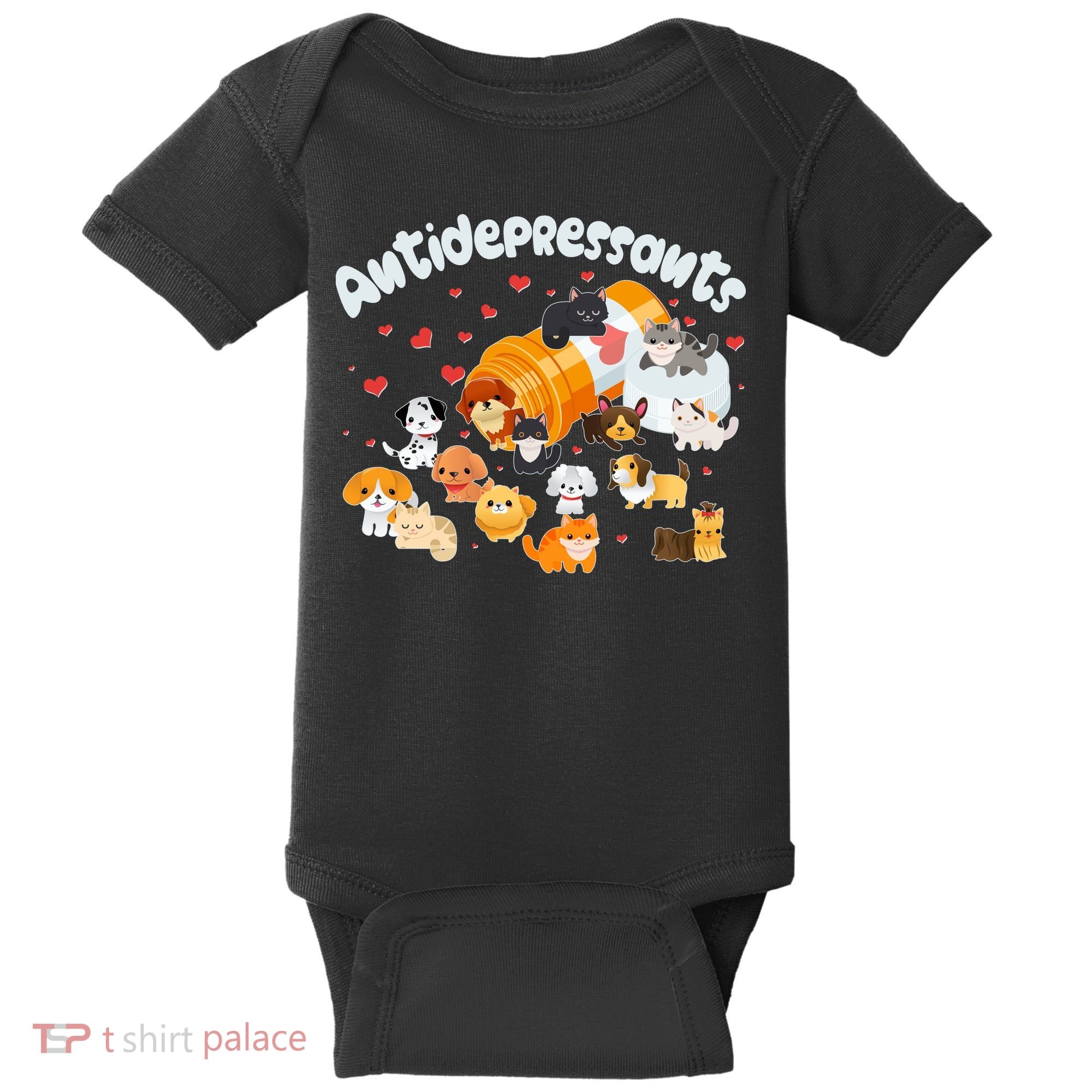 Funny Cute Antidepressants Pets Puppies And Kittens Baby Bodysuit