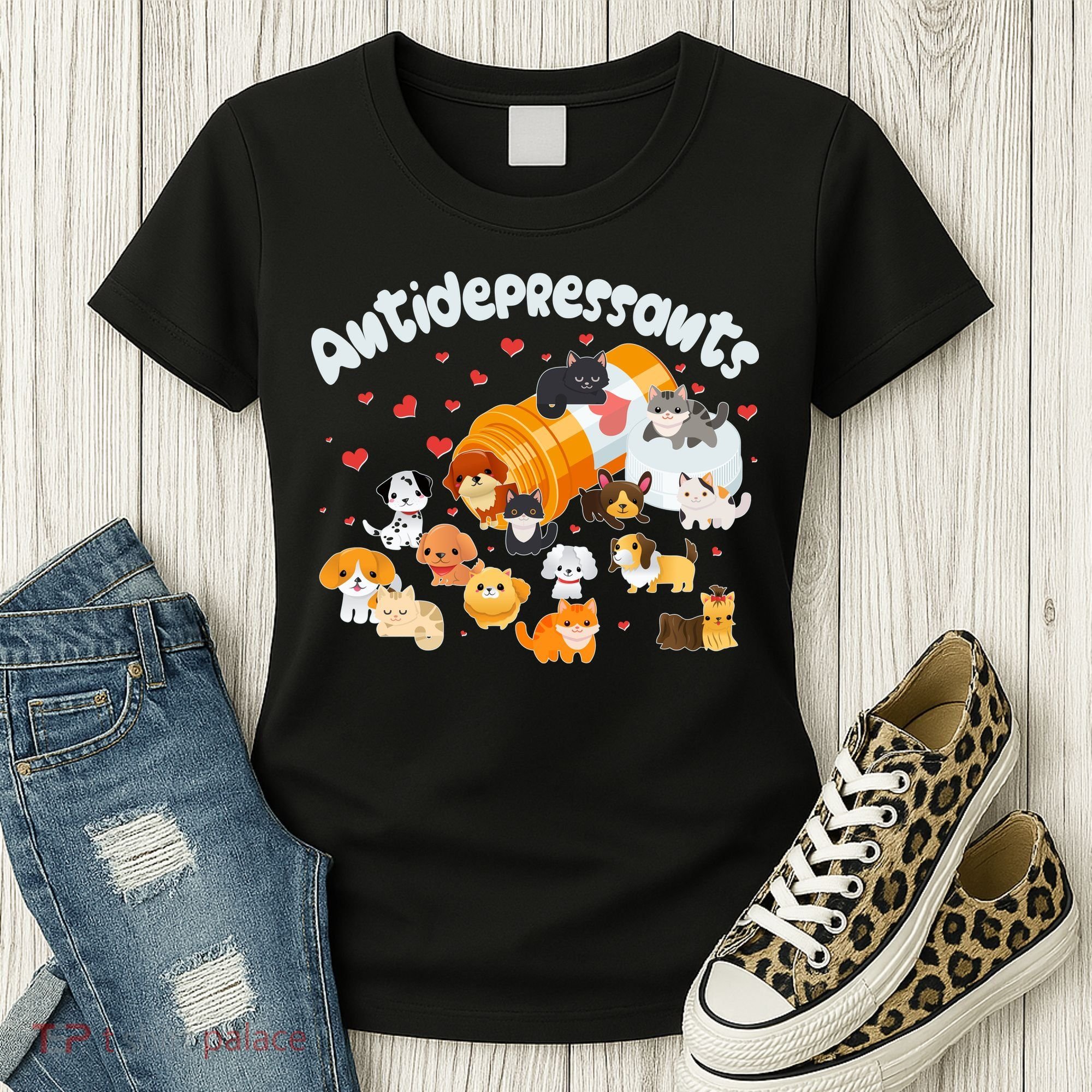 Funny Cute Antidepressants Pets Puppies And Kittens Women's T-Shirt