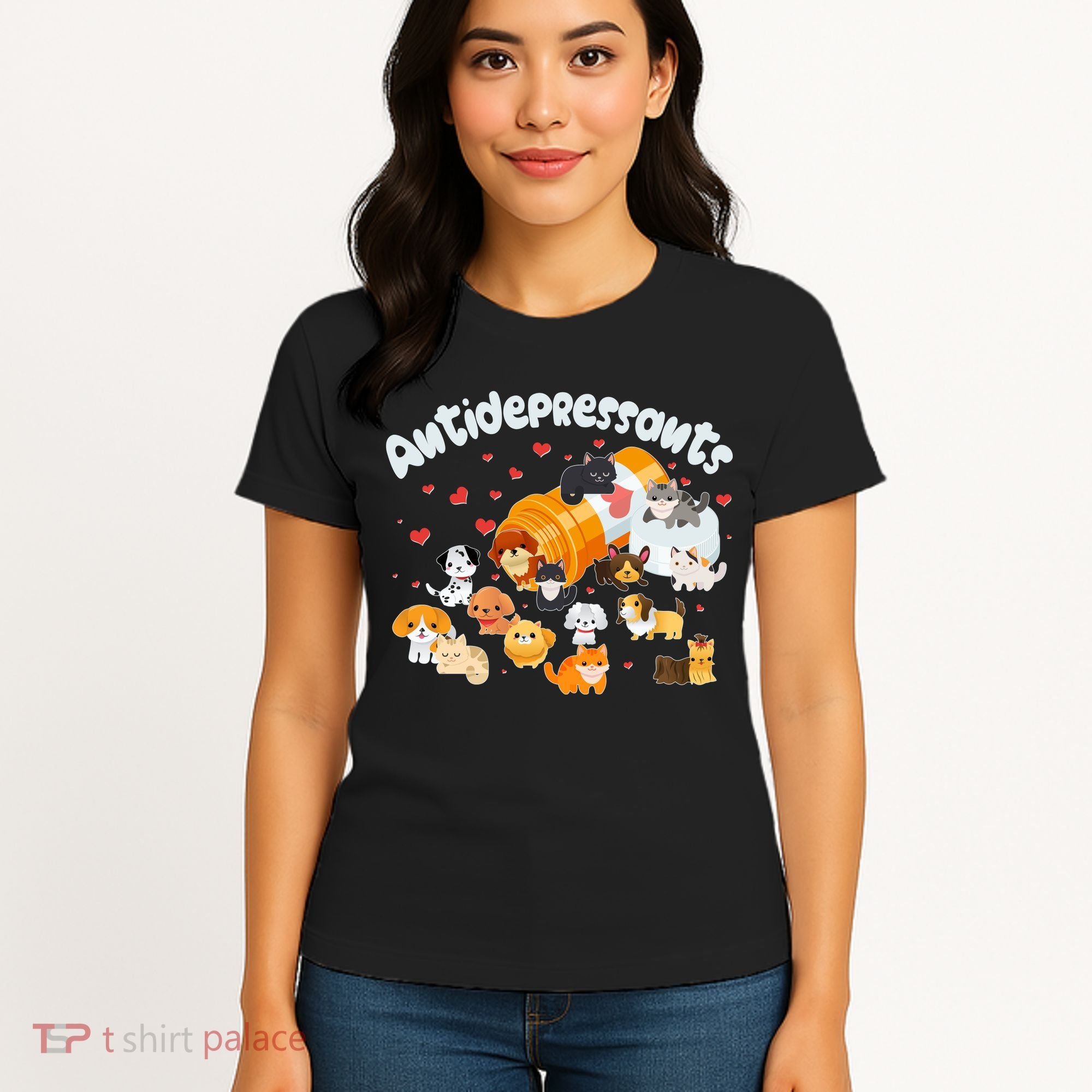 Funny Cute Antidepressants Pets Puppies And Kittens Women's T-Shirt