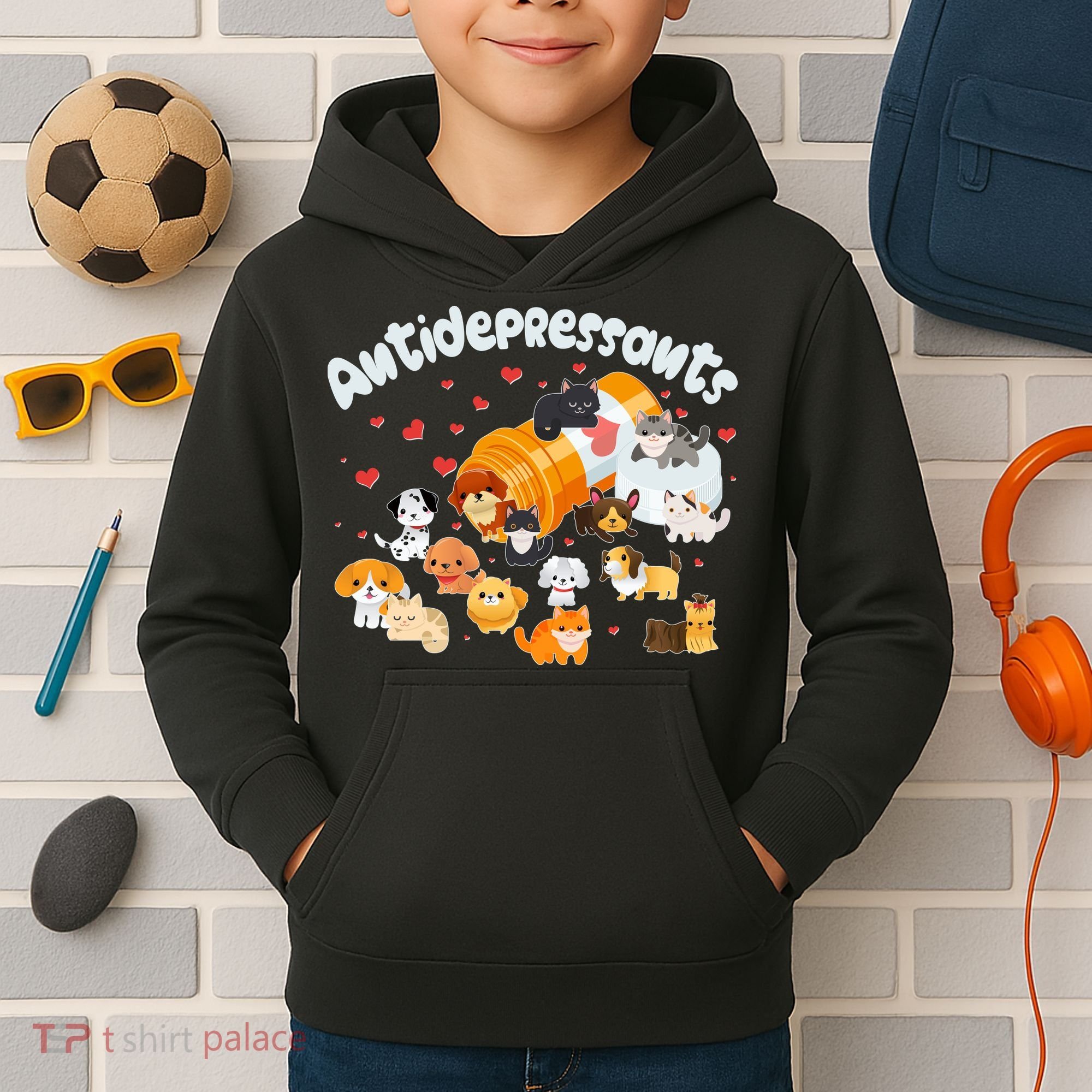 Funny Cute Antidepressants Pets Puppies And Kittens Kids Hoodie