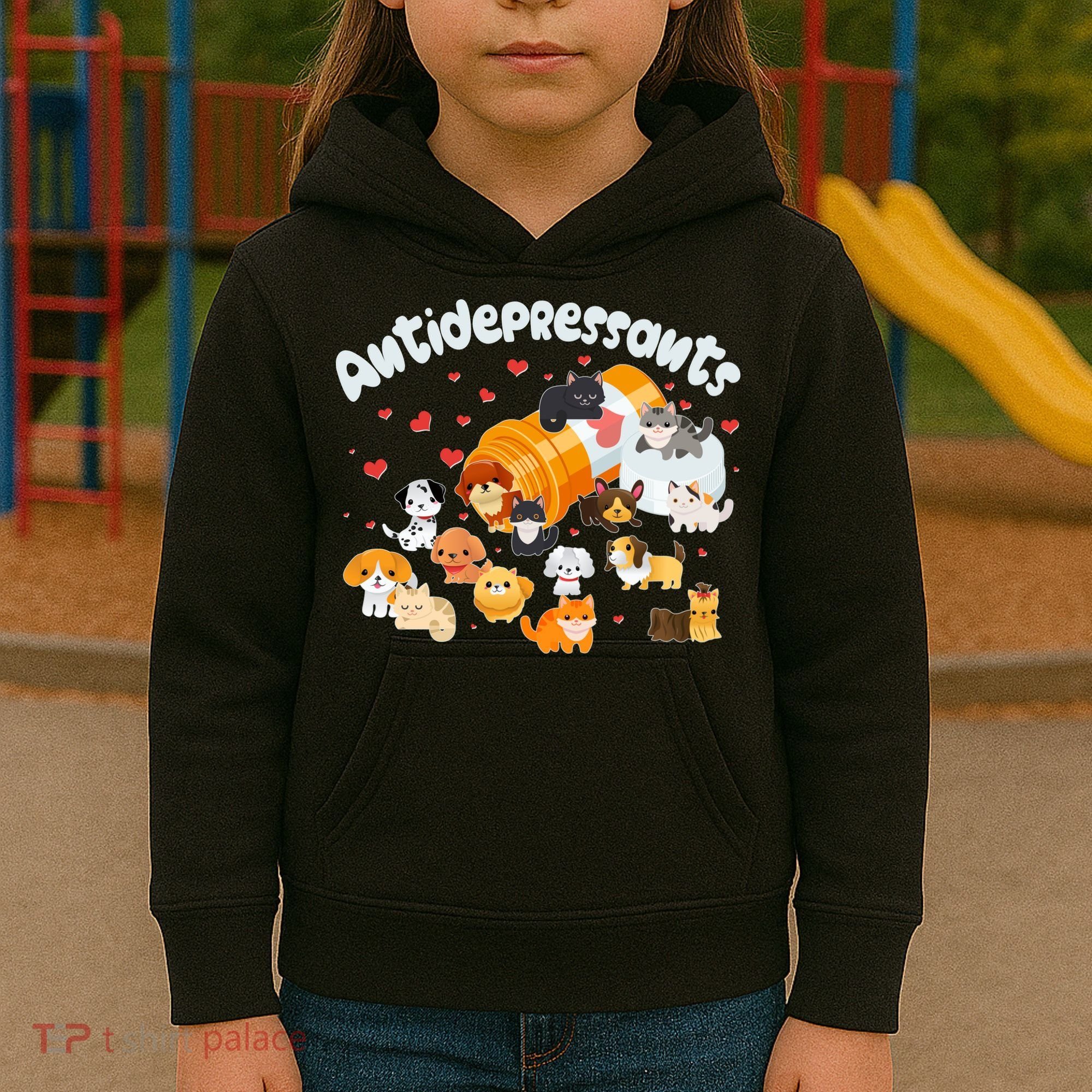 Funny Cute Antidepressants Pets Puppies And Kittens Kids Hoodie