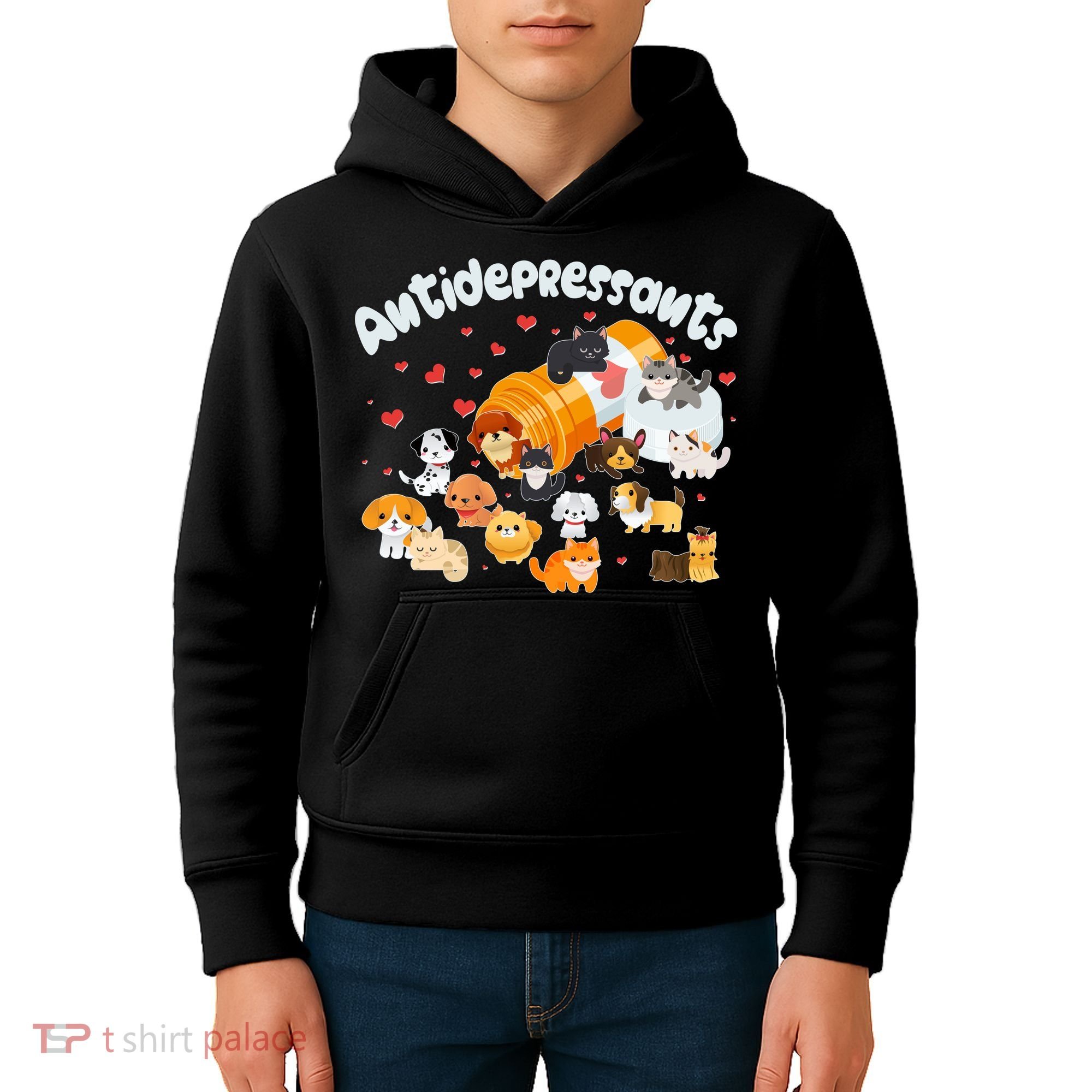 Funny Cute Antidepressants Pets Puppies And Kittens Kids Hoodie