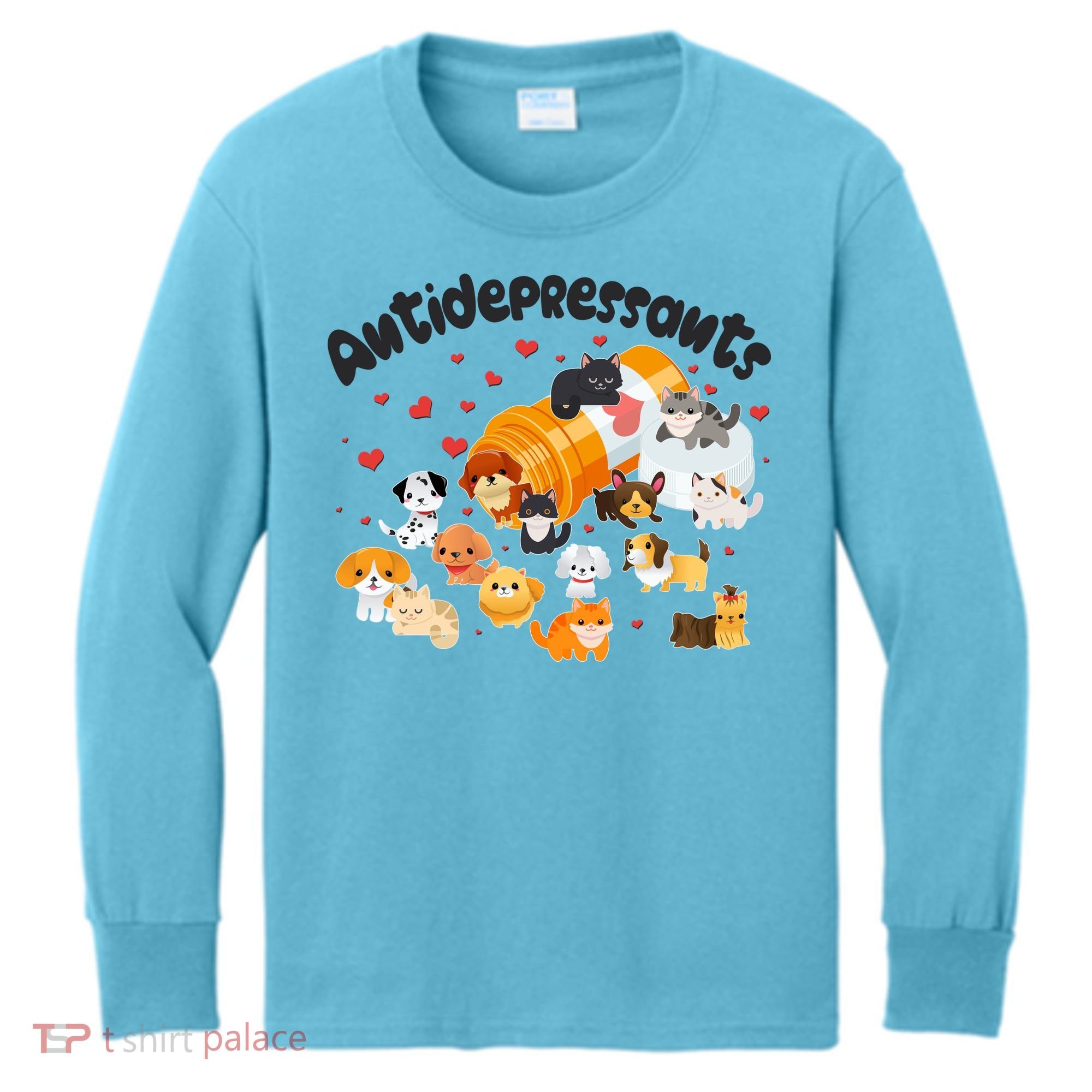 Funny Cute Antidepressants Pets Puppies And Kittens Kids Long Sleeve Shirt