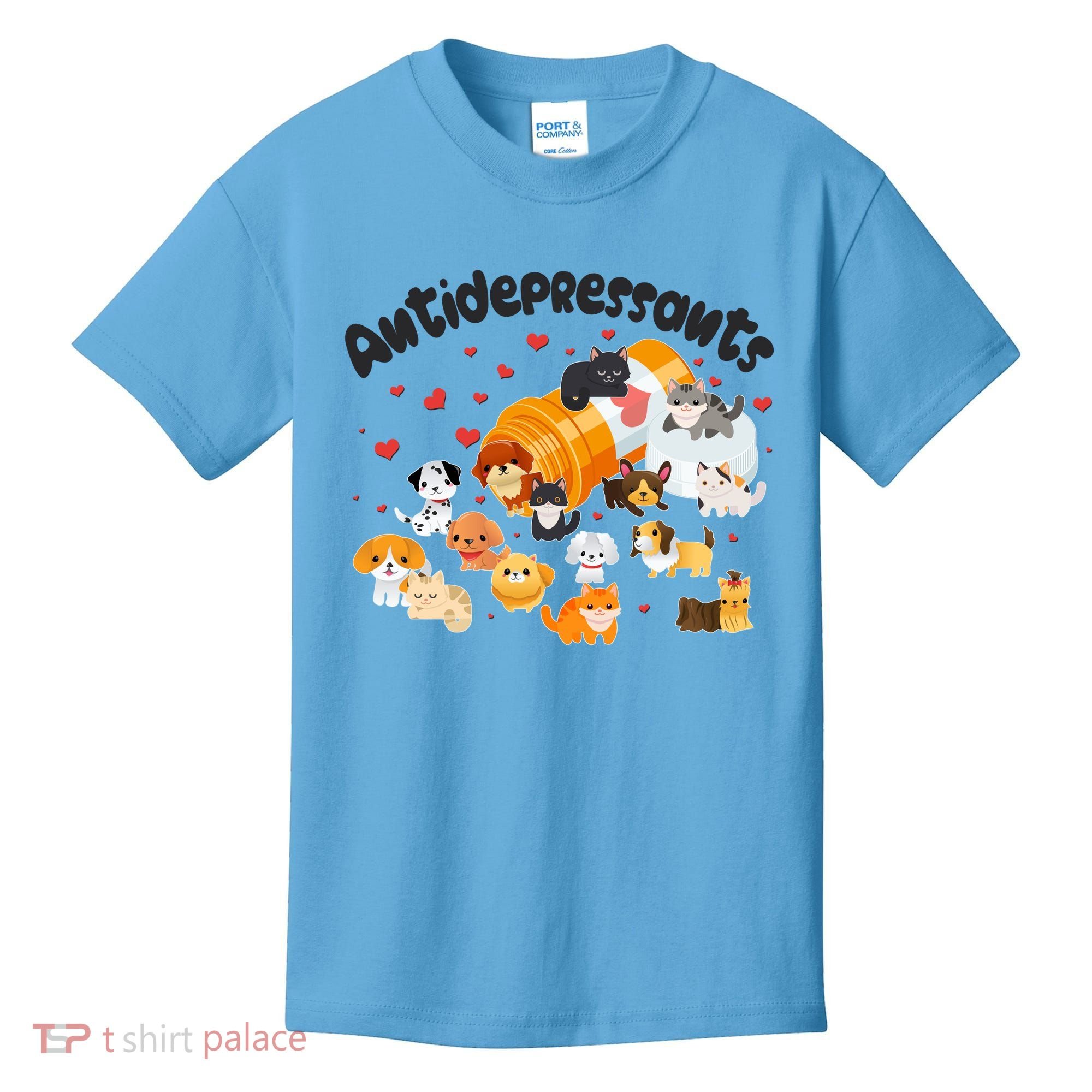 Funny Cute Antidepressants Pets Puppies And Kittens Kids T-Shirt