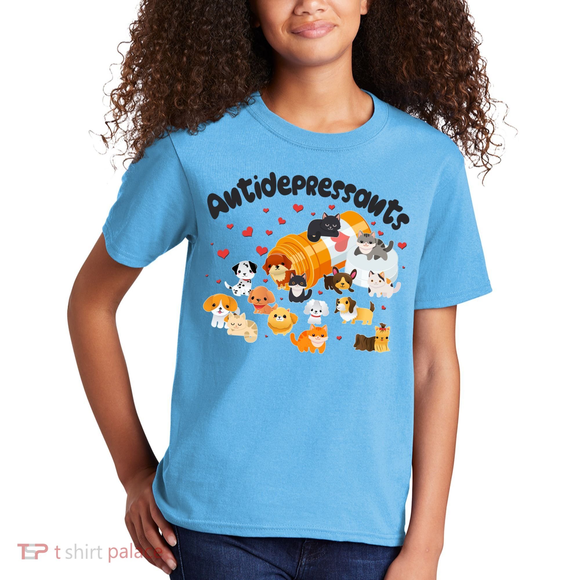 Funny Cute Antidepressants Pets Puppies And Kittens Kids T-Shirt