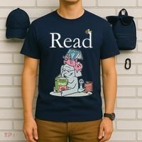 Funny Cute Animals Read Book Fan T-Shirt thumb 6