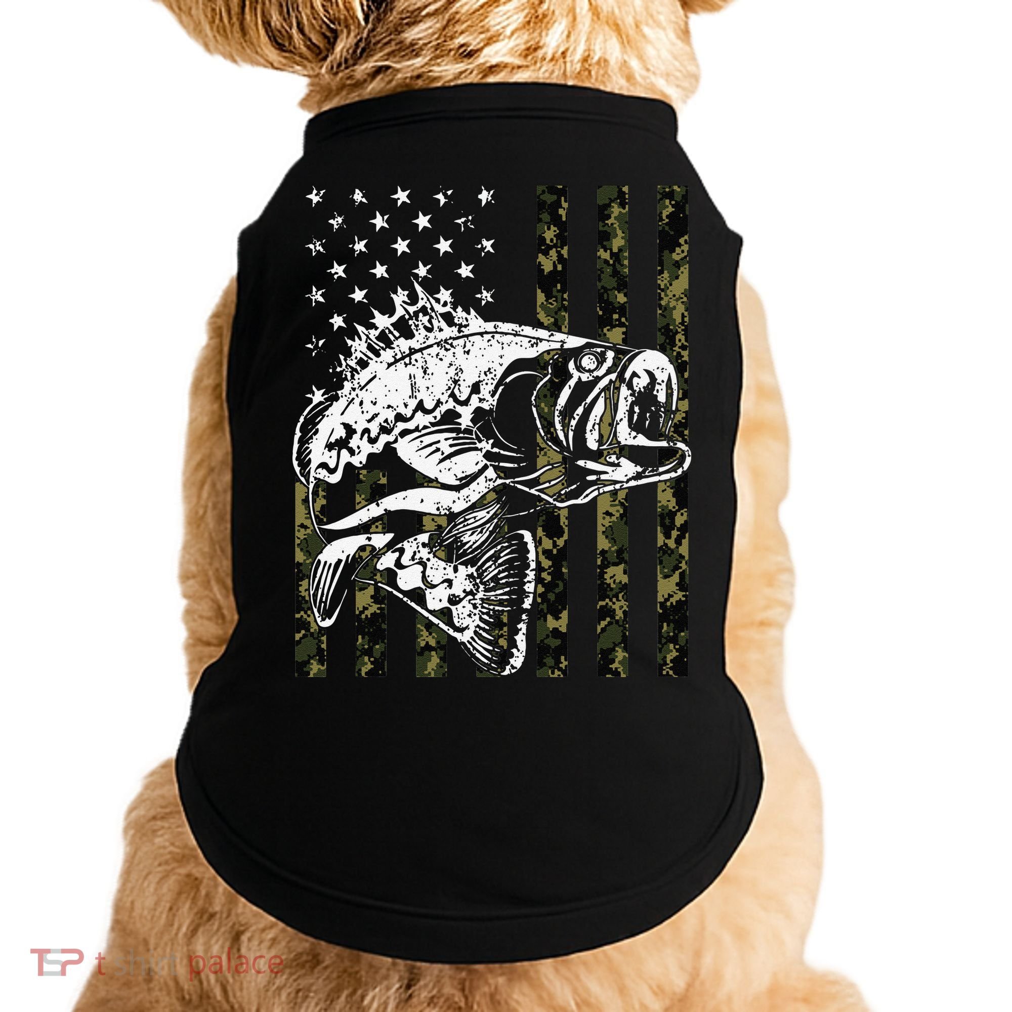 Fishing Camouflage American Flag Fisherman Doggie Tank