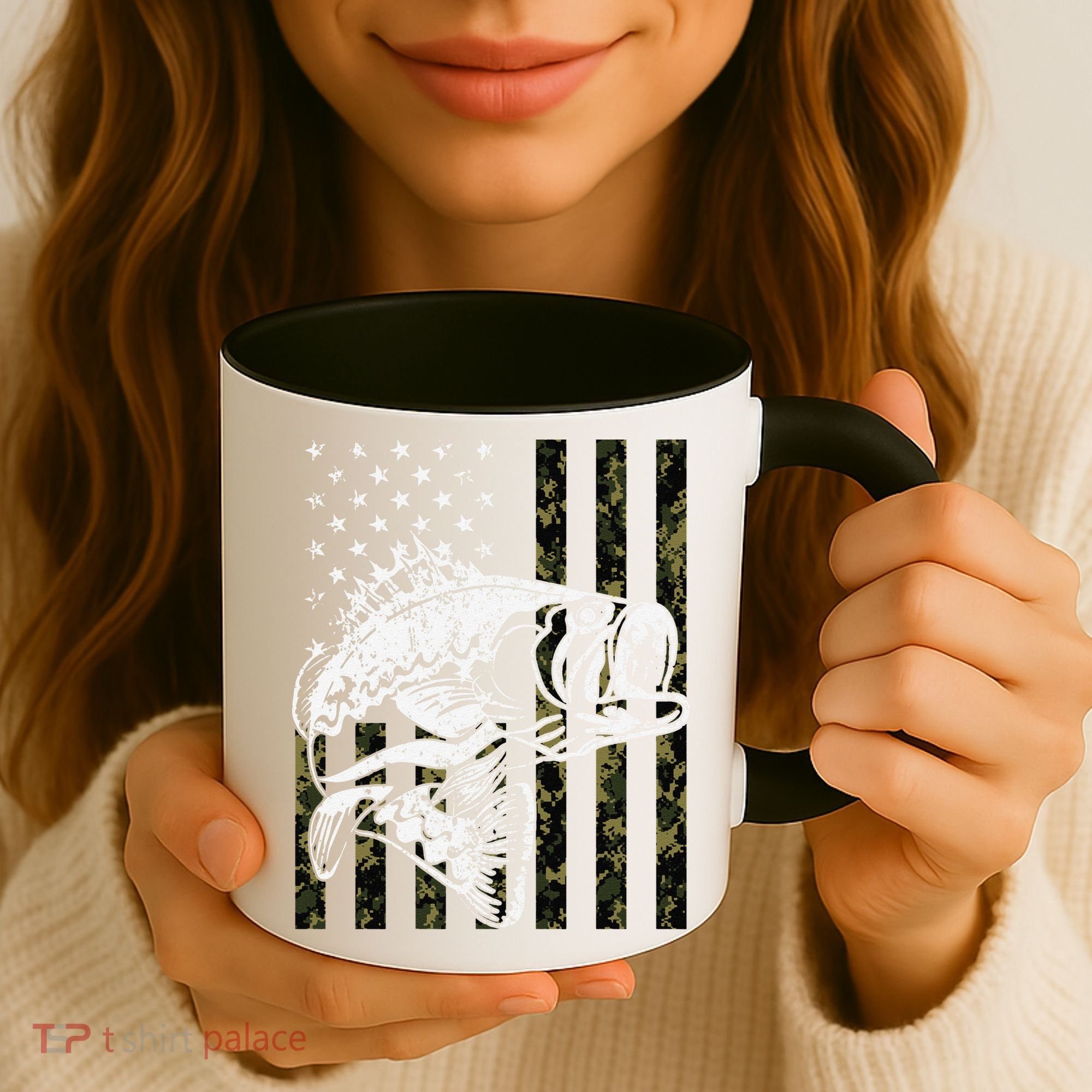 Fishing Camouflage American Flag Fisherman Coffee Mug