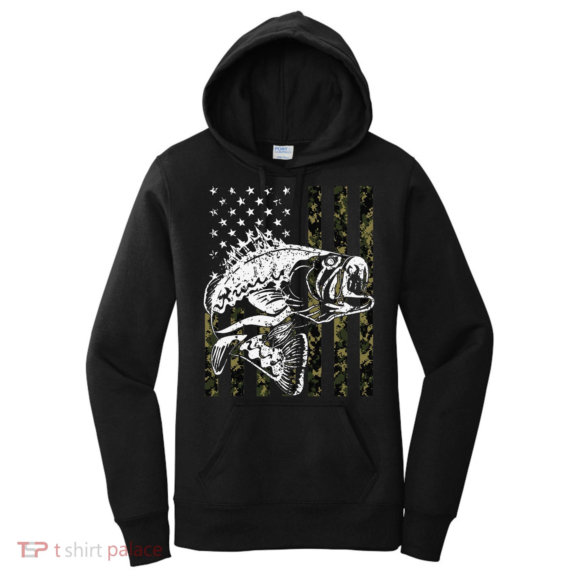 Fishing Camouflage American Flag Fisherman Women's Hoodie