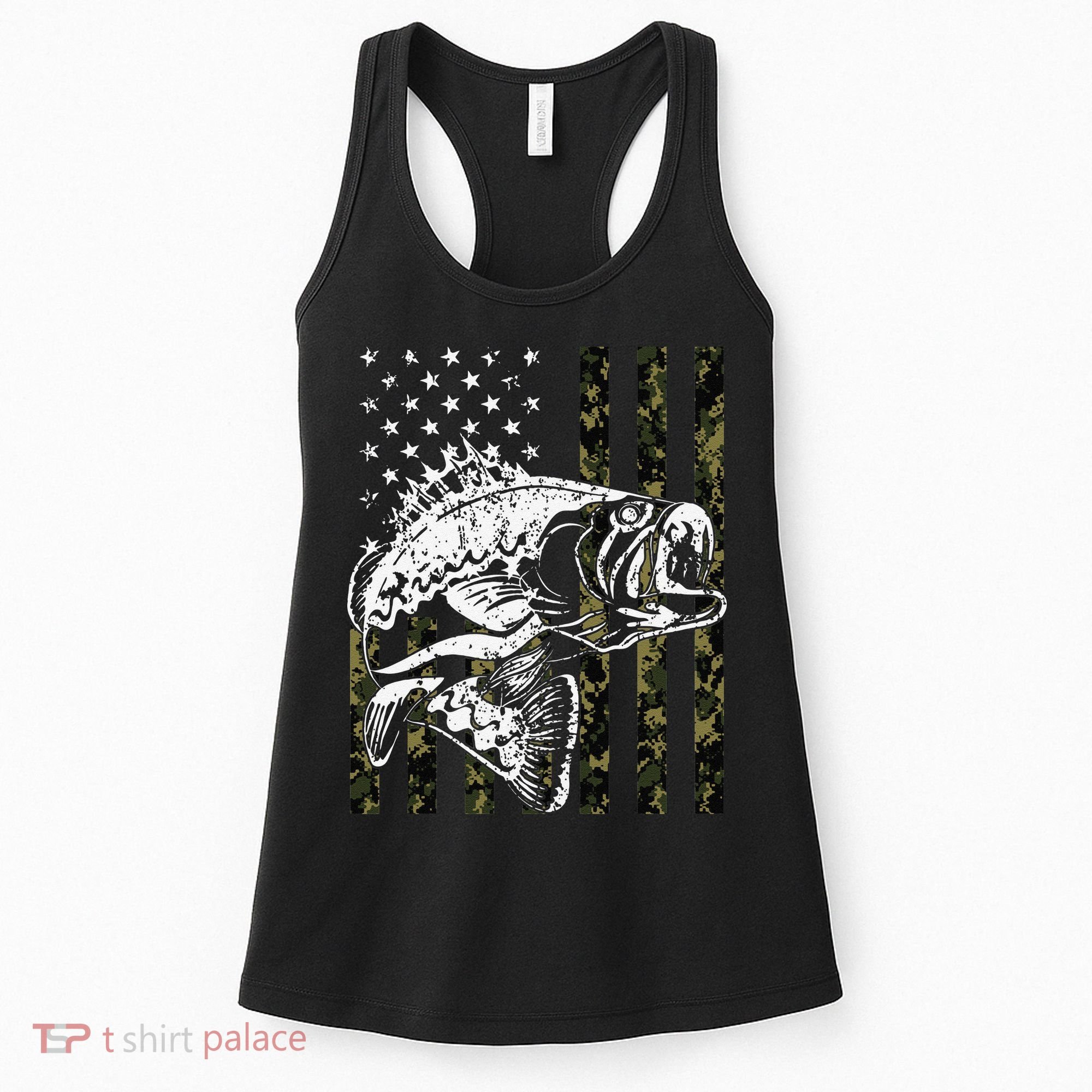 Fishing Camouflage American Flag Fisherman Women's Tank Top