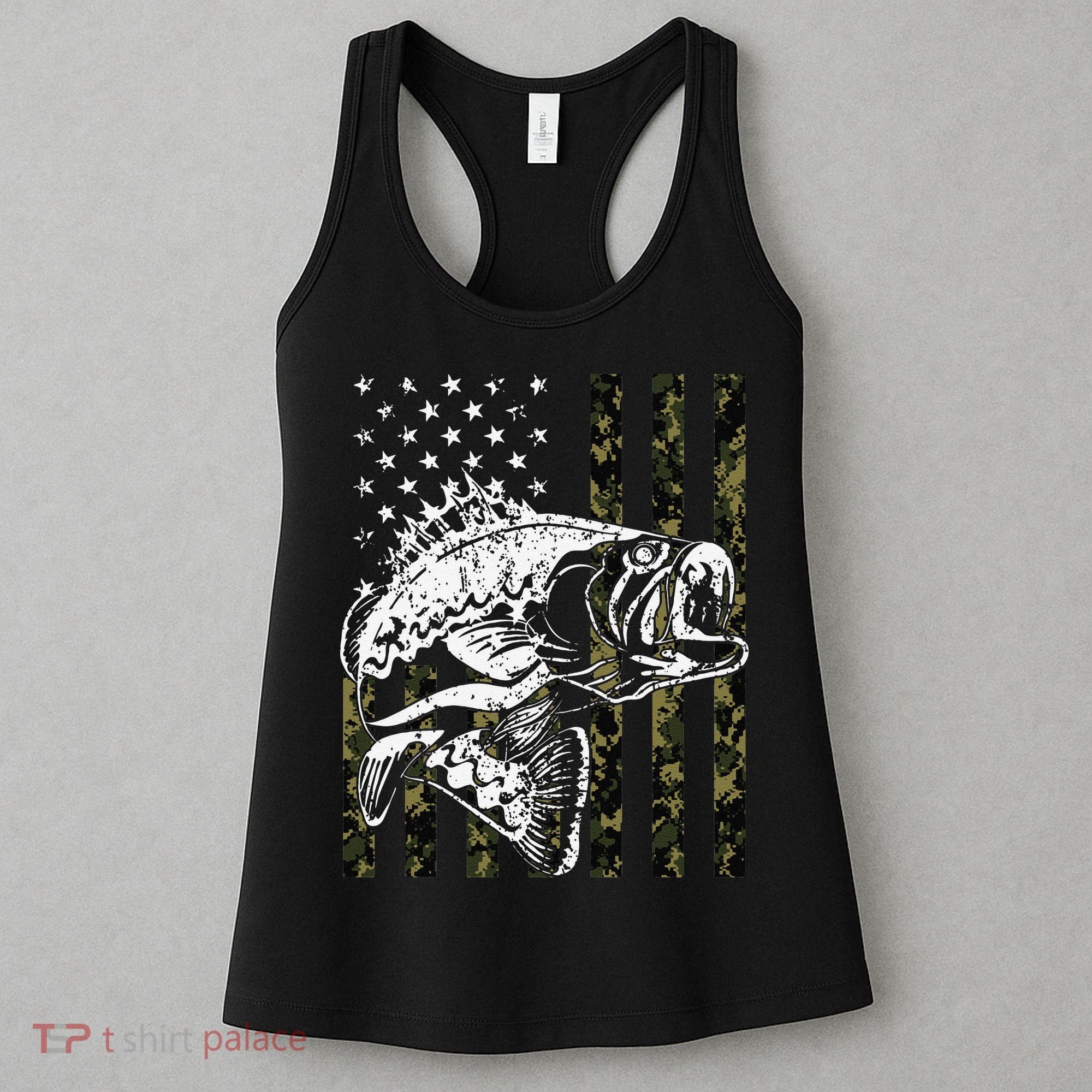 Fishing Camouflage American Flag Fisherman Women's Tank Top