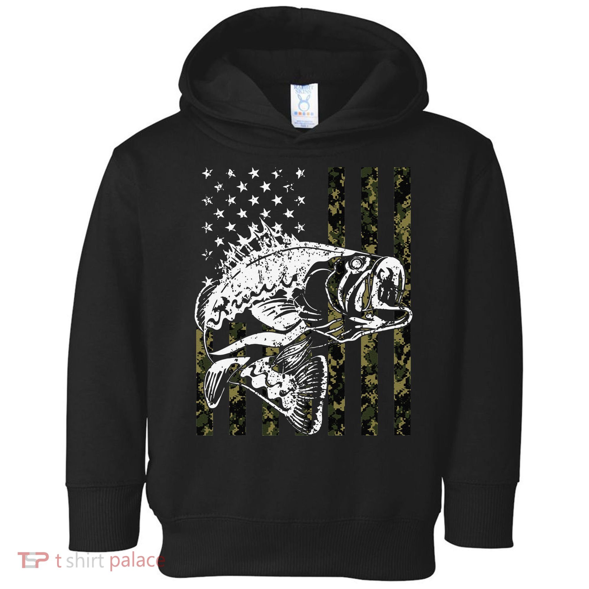 Fishing Camouflage American Flag Fisherman Toddler Hoodie