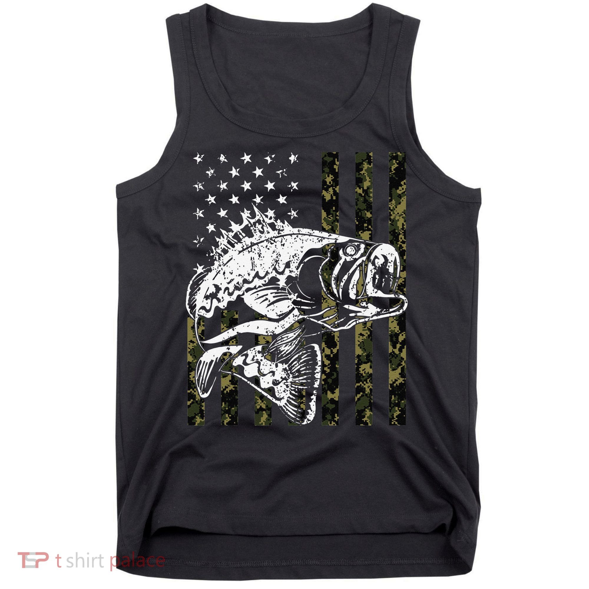 Fishing Camouflage American Flag Fisherman Tank Top