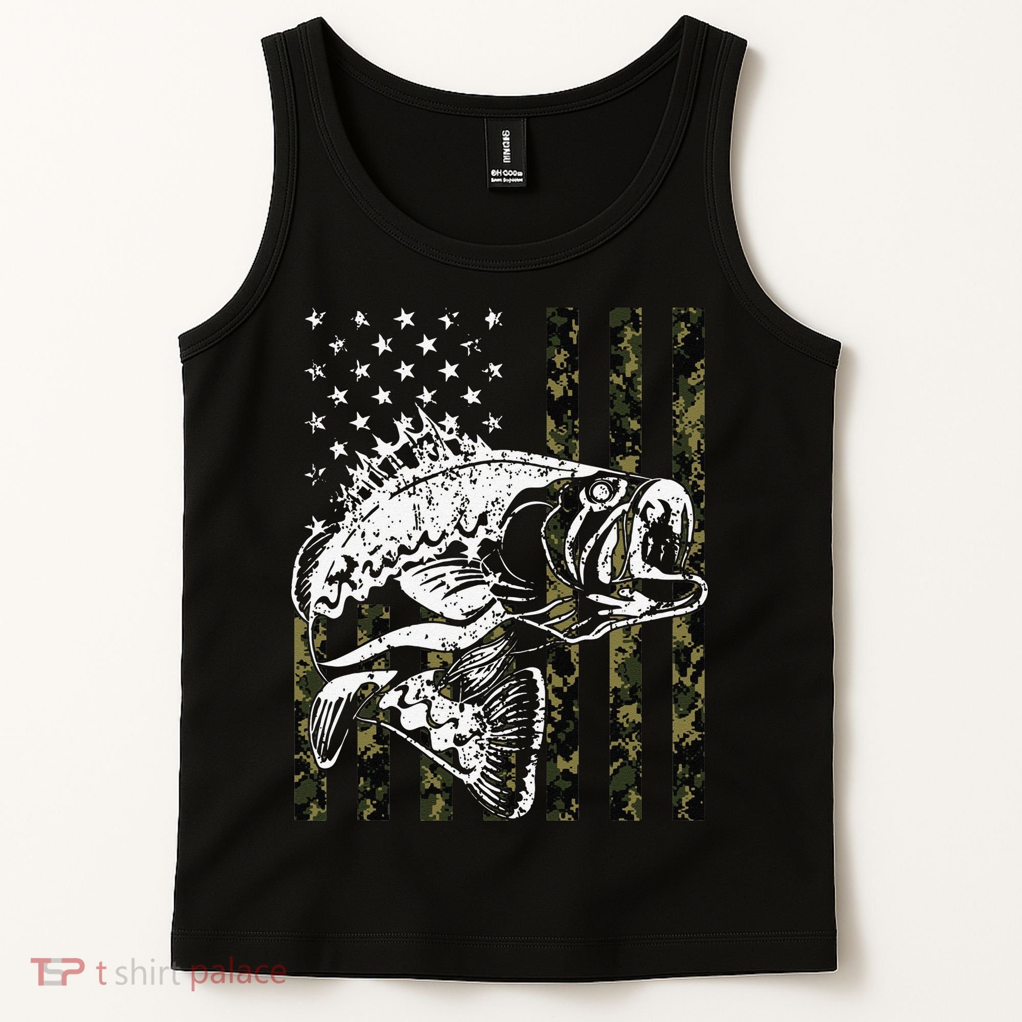 Fishing Camouflage American Flag Fisherman Tank Top