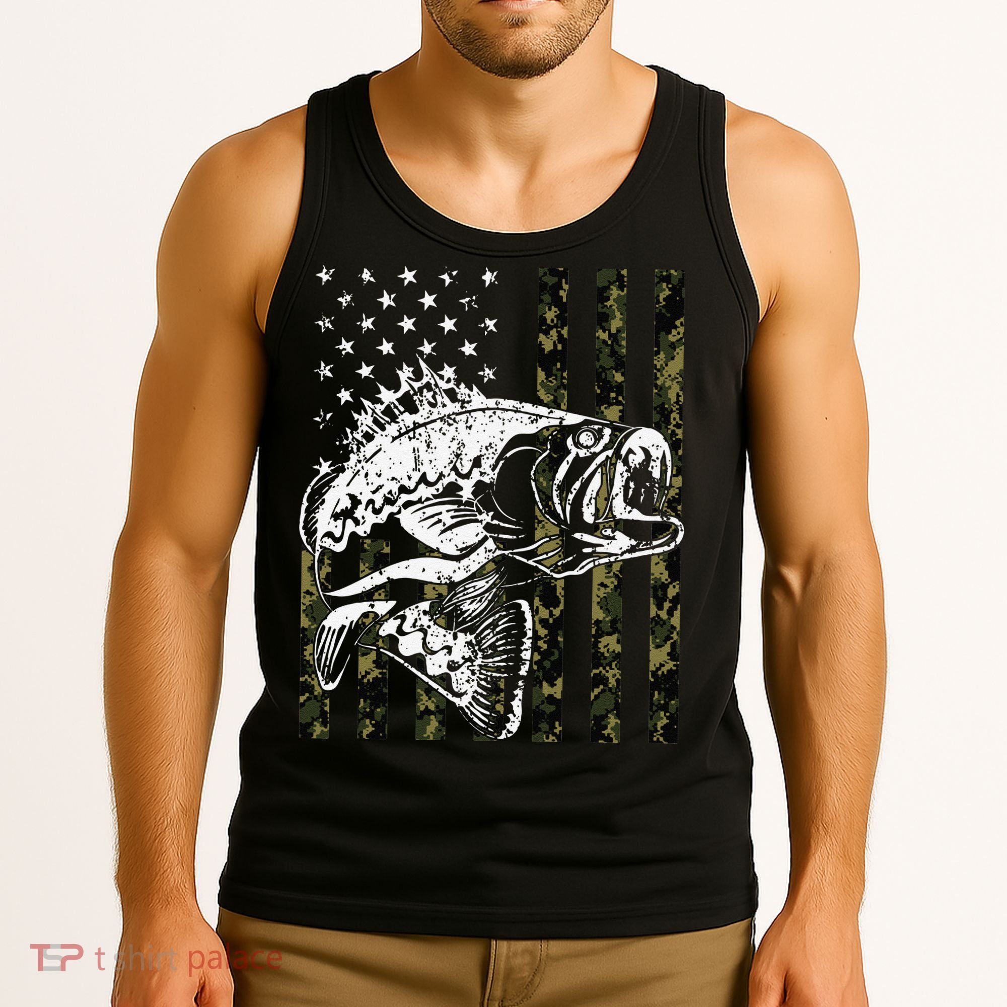 Fishing Camouflage American Flag Fisherman Tank Top