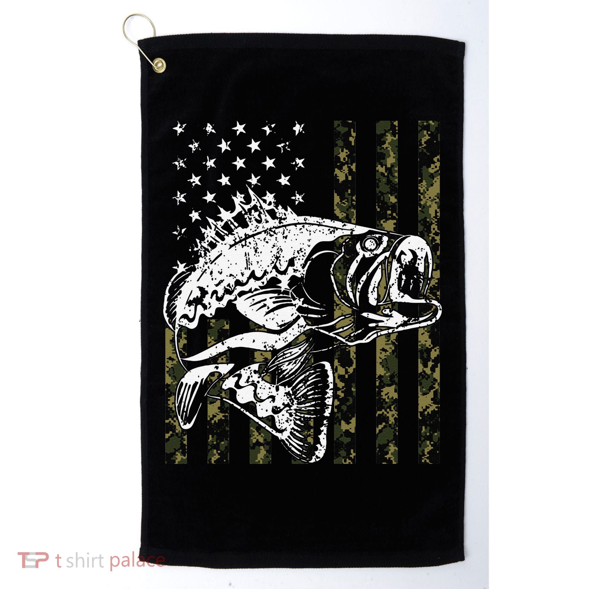 Fishing Camouflage American Flag Fisherman Golf Towel