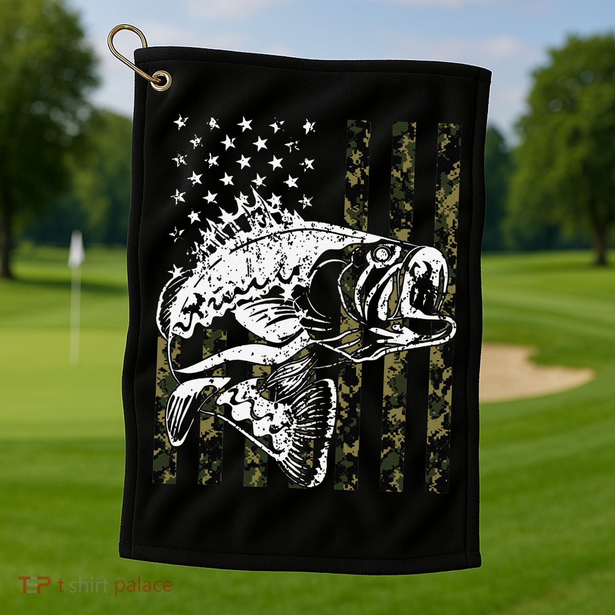 Fishing Camouflage American Flag Fisherman Golf Towel