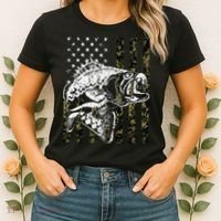 Fishing Camouflage American Flag Fisherman Women's T-Shirt thumb 2