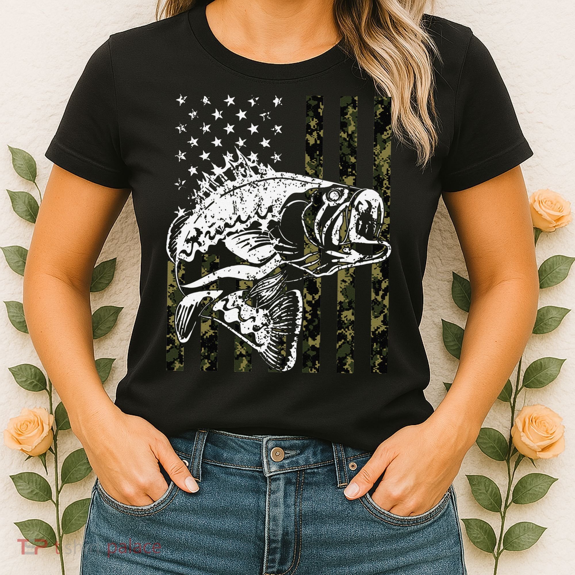 Fishing Camouflage American Flag Fisherman Women's T-Shirt