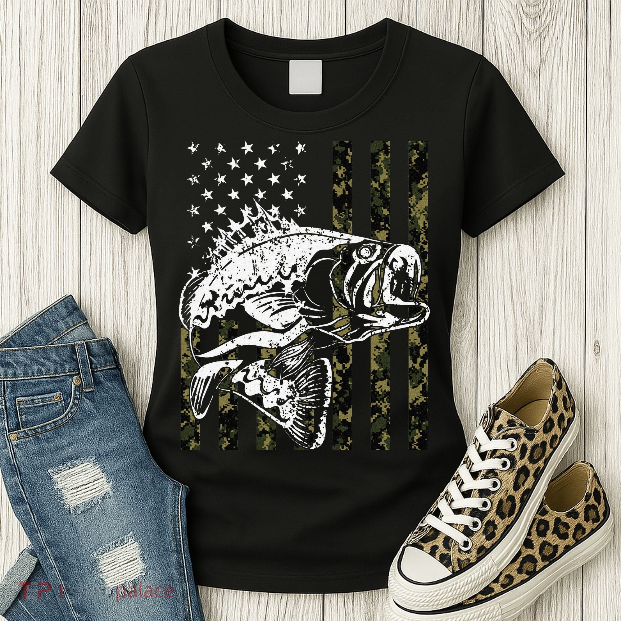 Fishing Camouflage American Flag Fisherman Women's T-Shirt