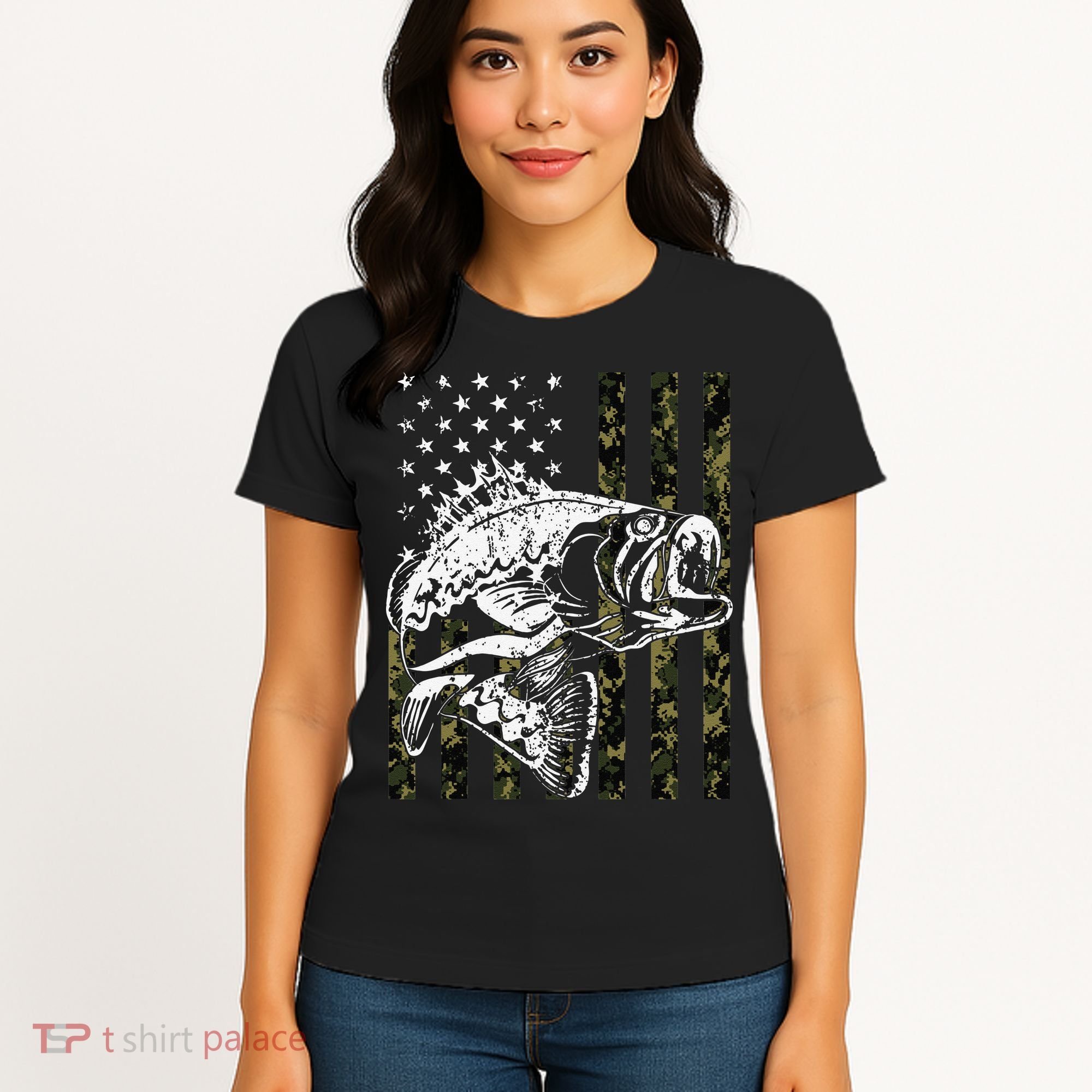 Fishing Camouflage American Flag Fisherman Women's T-Shirt