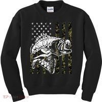 Fishing Camouflage American Flag Fisherman Kids Sweatshirt thumb 0