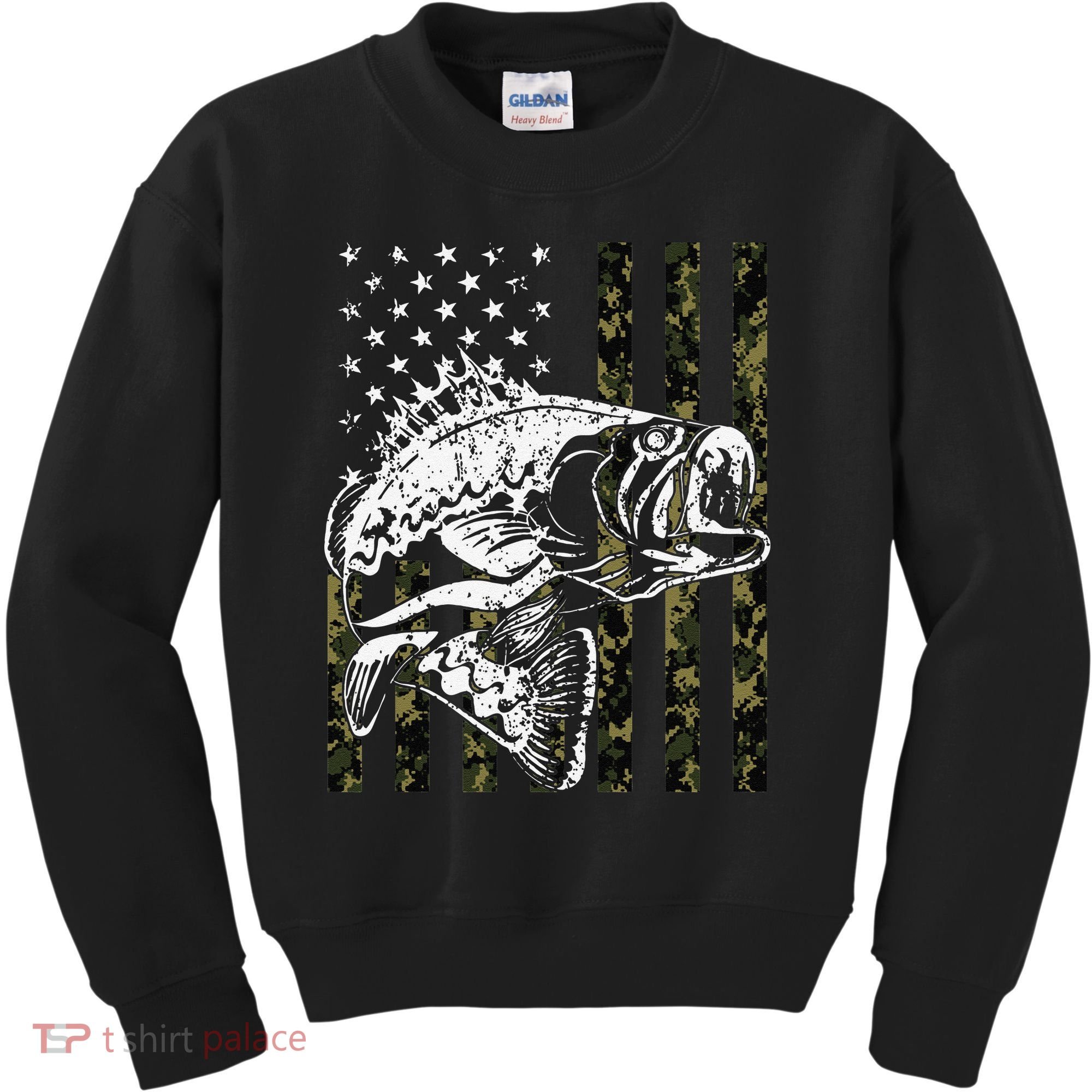 Fishing Camouflage American Flag Fisherman Kids Sweatshirt
