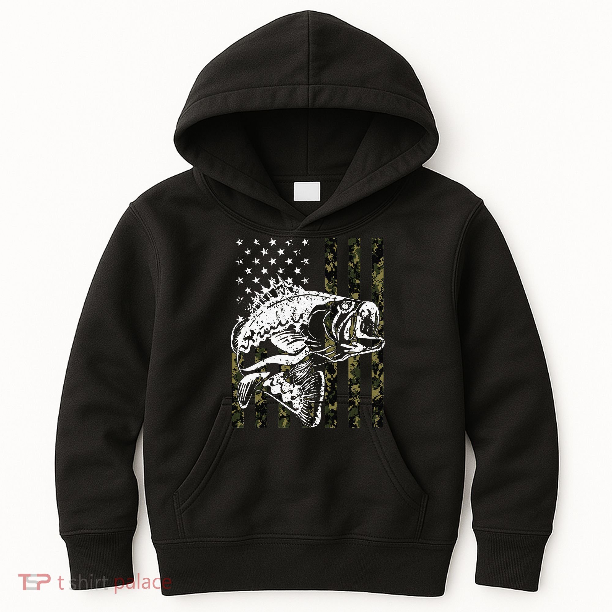 Fishing Camouflage American Flag Fisherman Kids Hoodie