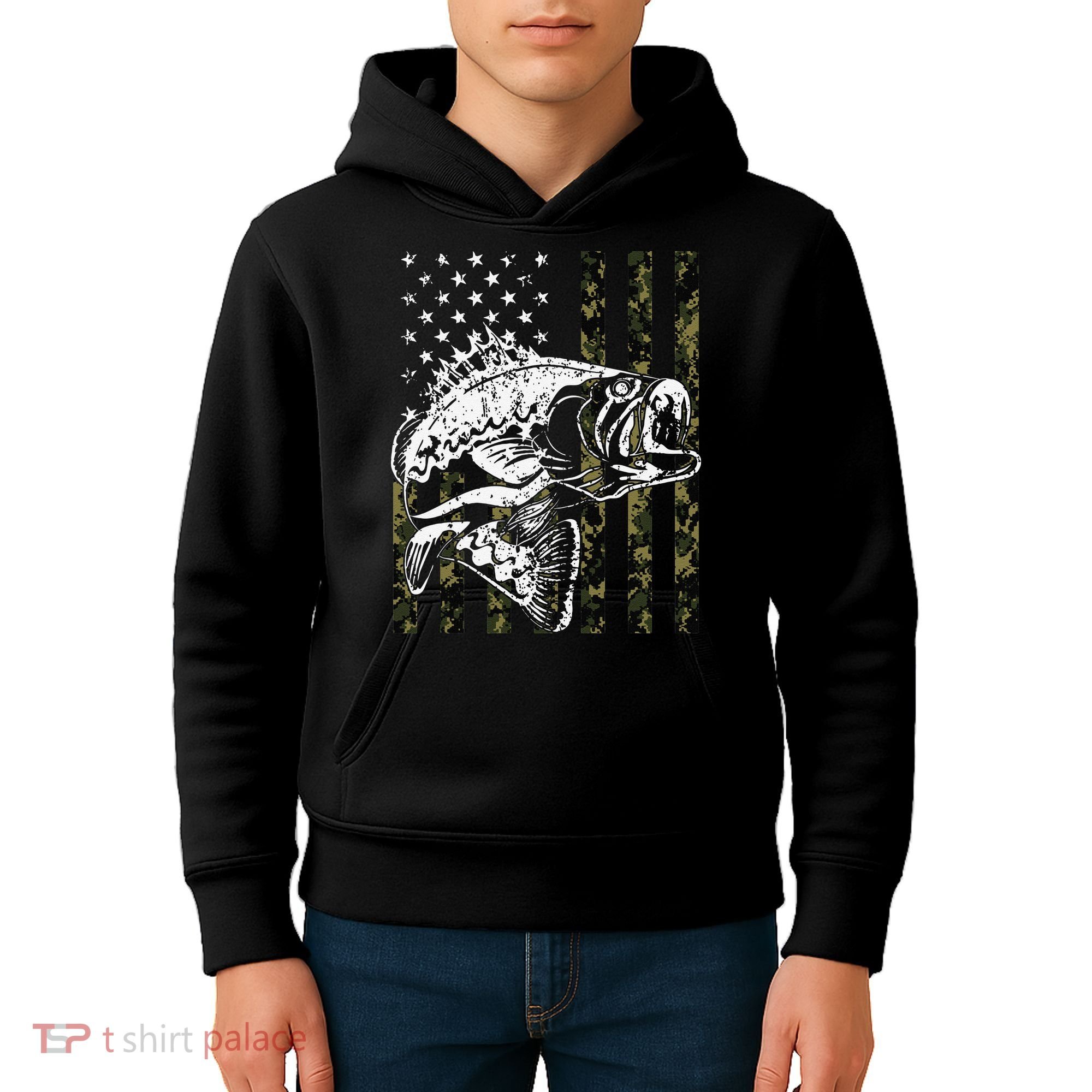 Fishing Camouflage American Flag Fisherman Kids Hoodie
