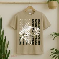 Fishing Camouflage American Flag Fisherman T-Shirt thumb 2