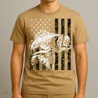 Fishing Camouflage American Flag Fisherman T-Shirt thumb 3