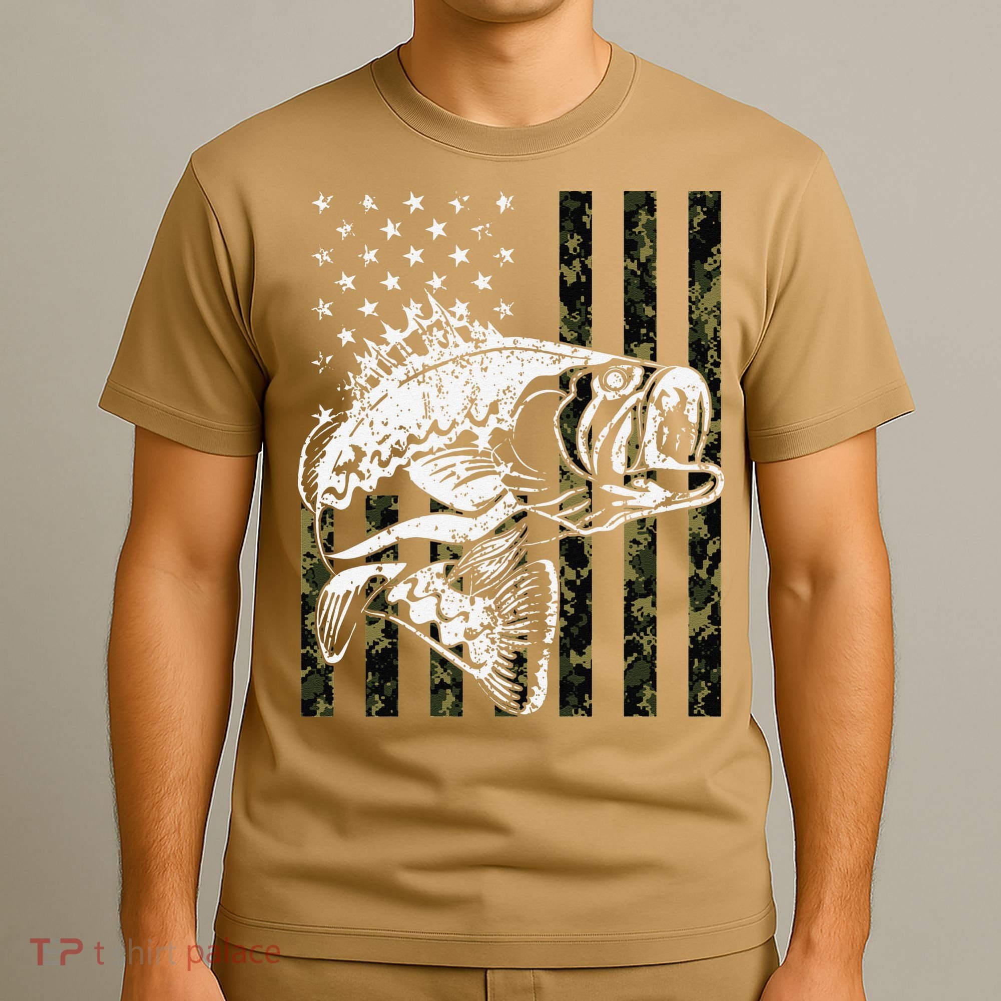 Fishing Camouflage American Flag Fisherman T-Shirt