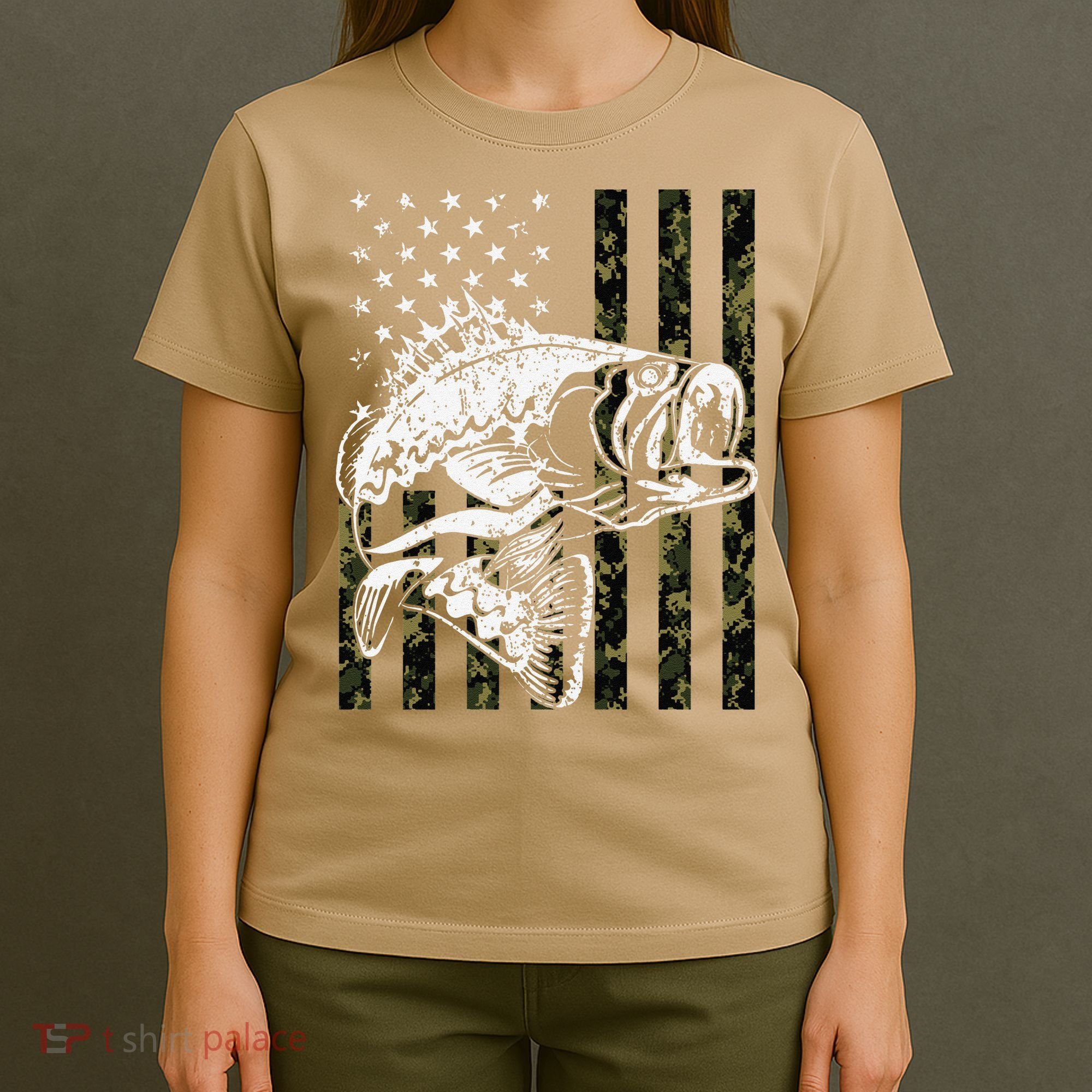 Fishing Camouflage American Flag Fisherman T-Shirt