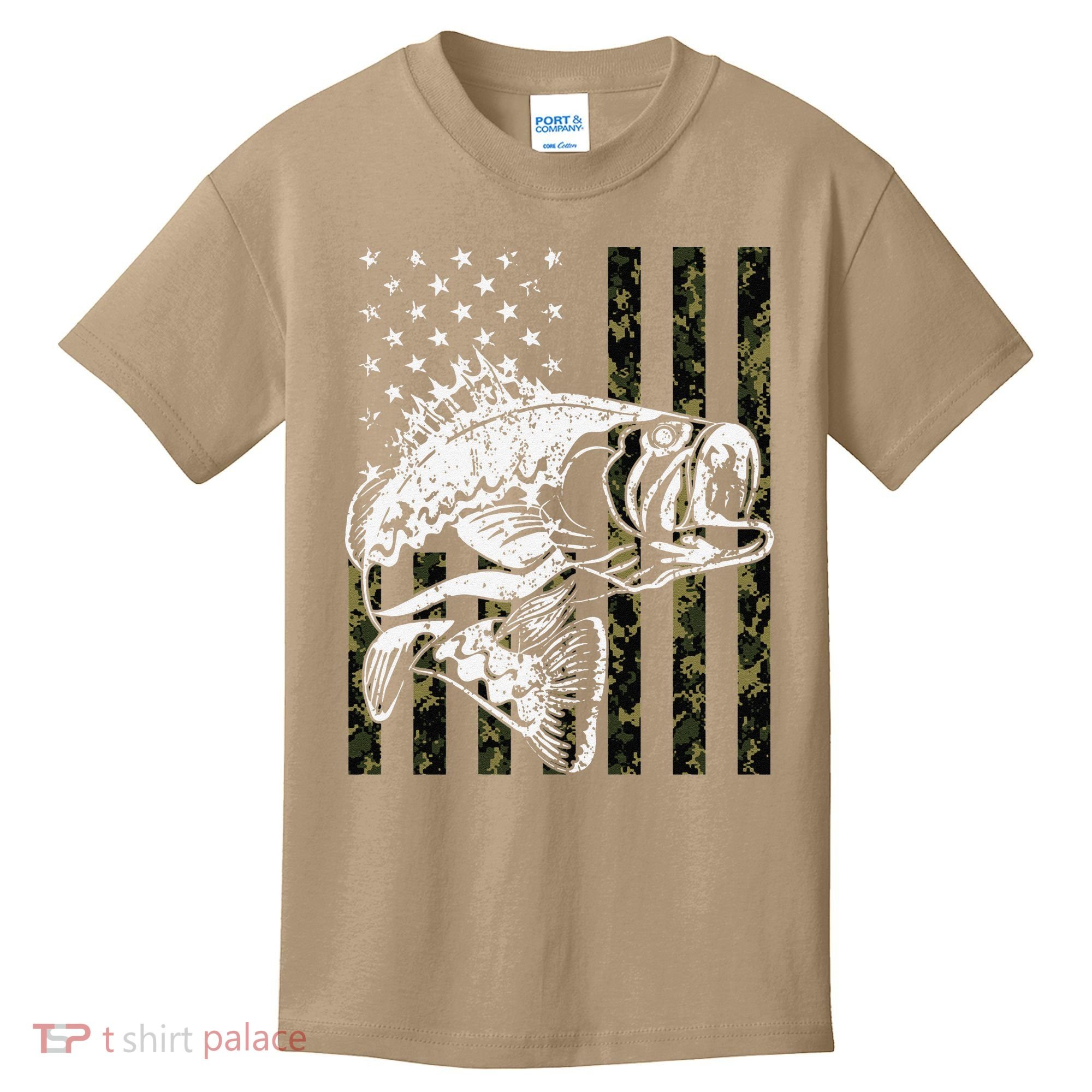 Fishing Camouflage American Flag Fisherman Kids T-Shirt