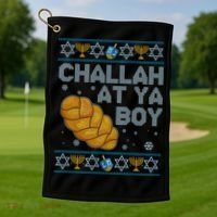 Funny Challah At Ya Boy Ugly Hanukkah Sweater Golf Towel thumb 1