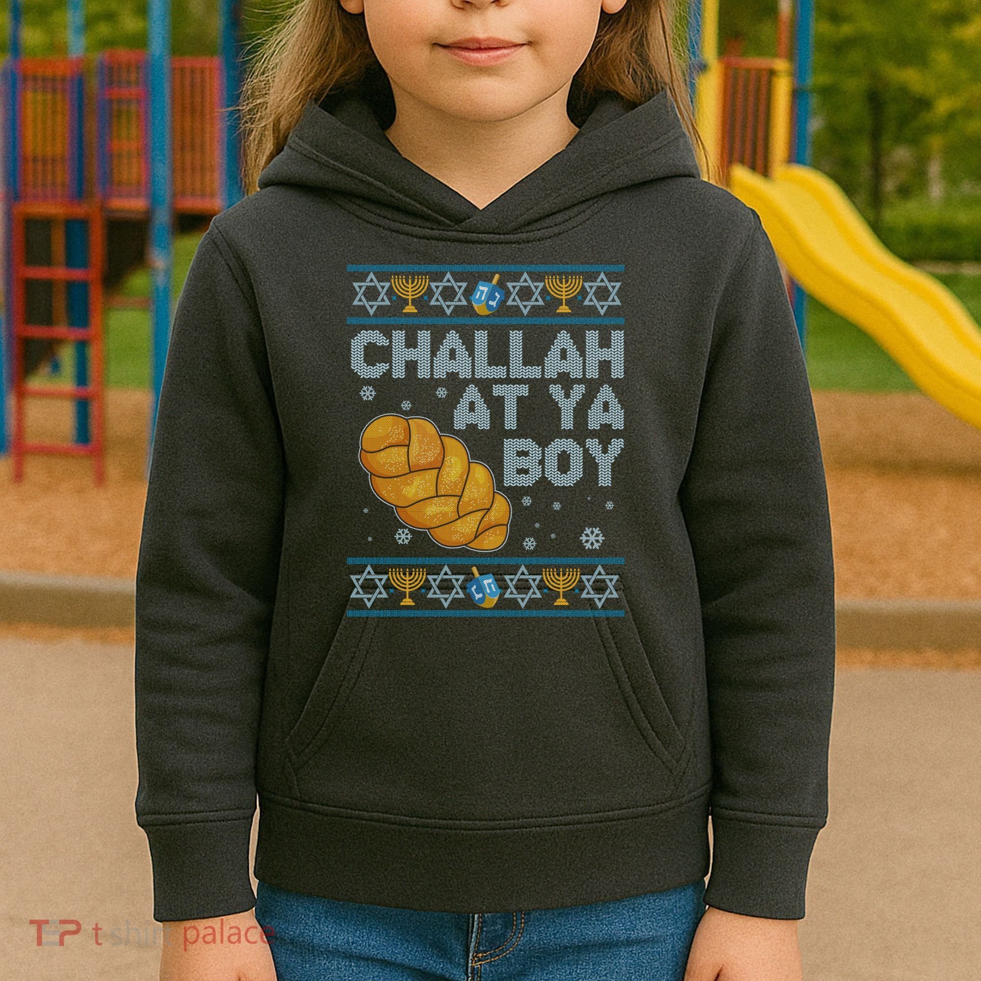 Funny Challah At Ya Boy Ugly Hanukkah Sweater Kids Hoodie