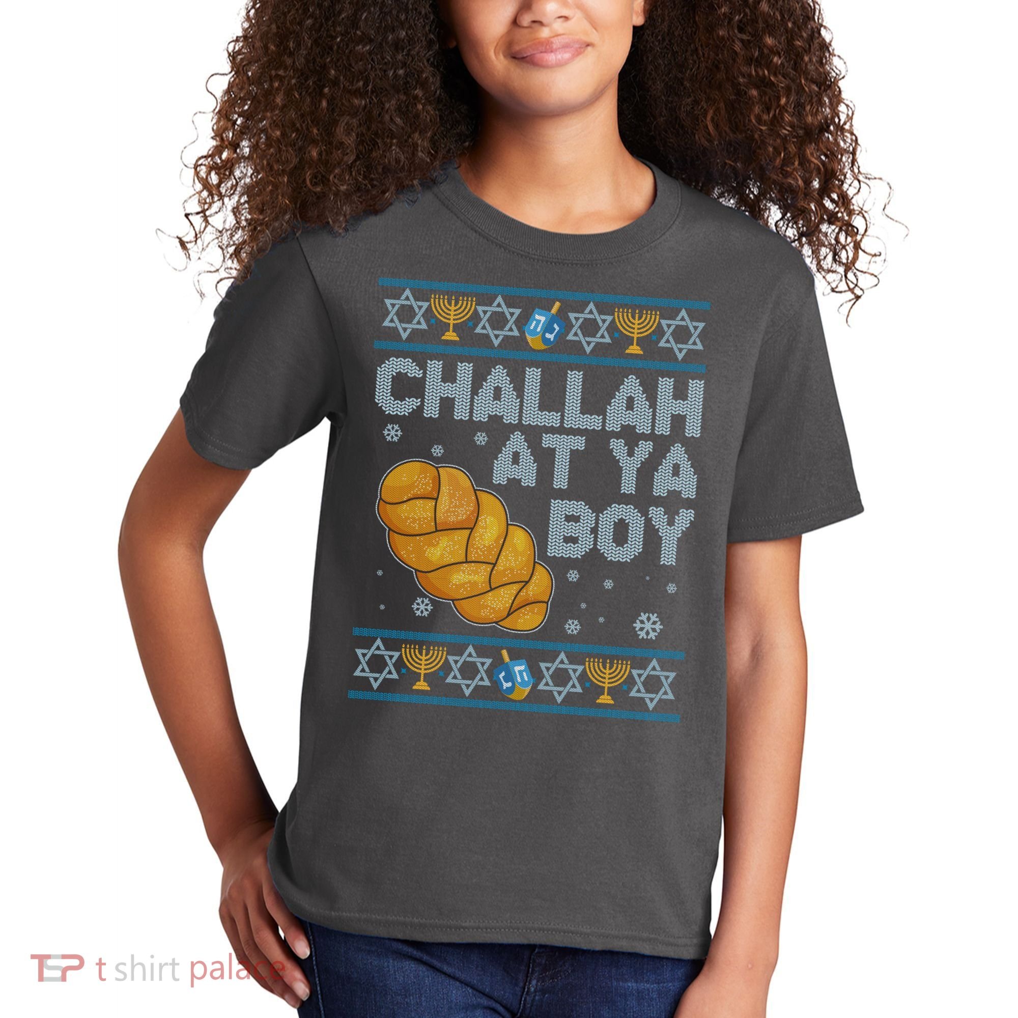 Funny Challah At Ya Boy Ugly Hanukkah Sweater Kids T-Shirt