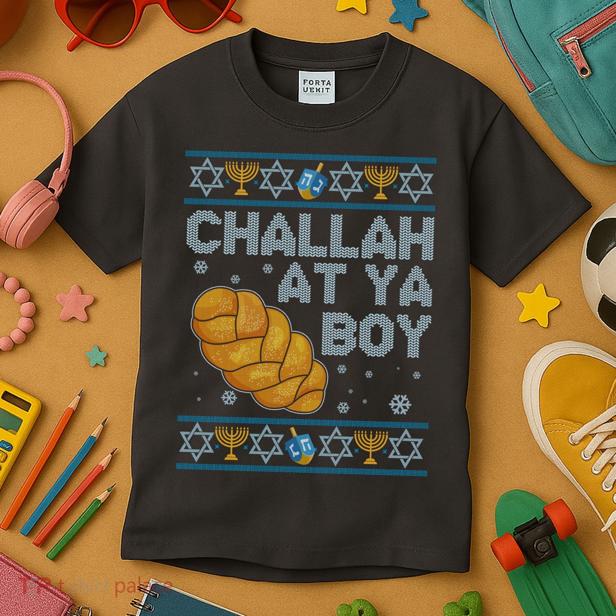 Funny Challah At Ya Boy Ugly Hanukkah Sweater Kids T-Shirt