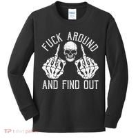 F Ck Around And Find Out Skeleton Fuckin Hand Skull Kids Long Sleeve Shirt thumb 0