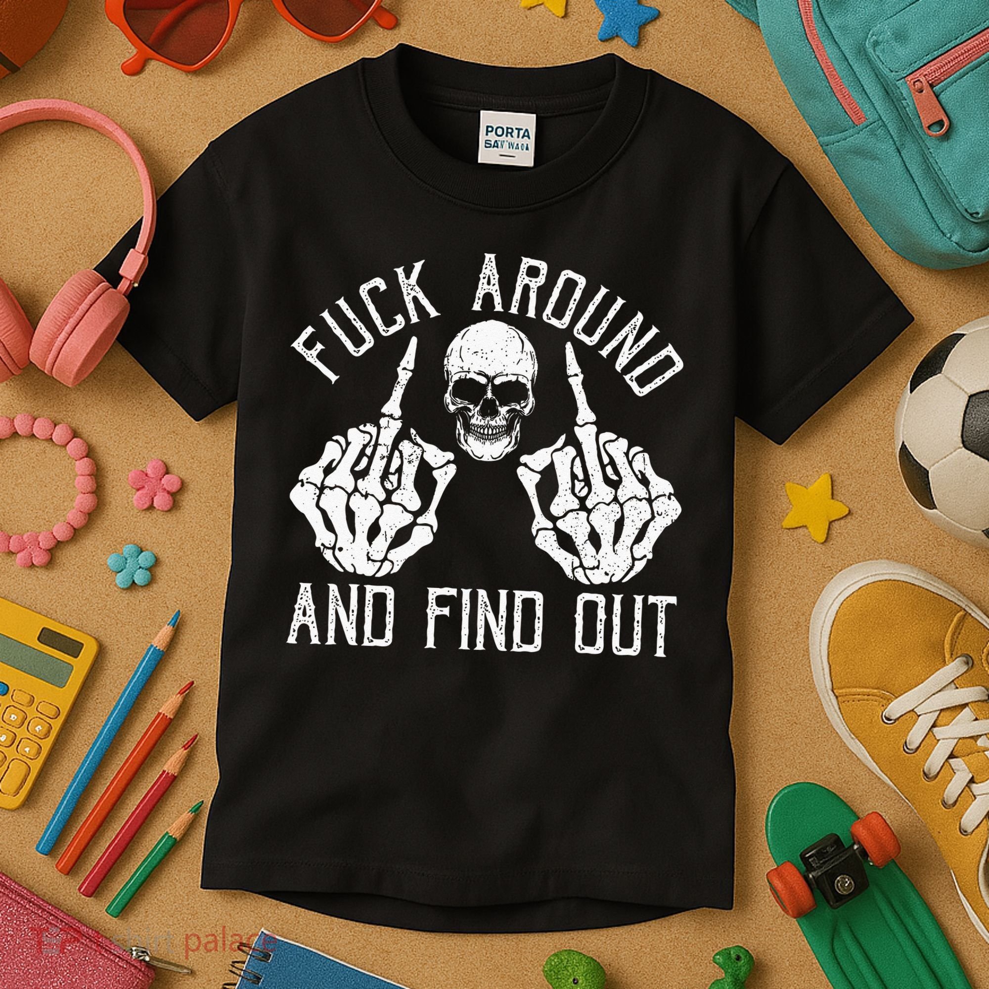 F Ck Around And Find Out Skeleton Fuckin Hand Skull Kids T-Shirt