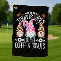 Funny Coffee And Donut Gnomes For And Donut Lover Gift Golf Towel thumb 1
