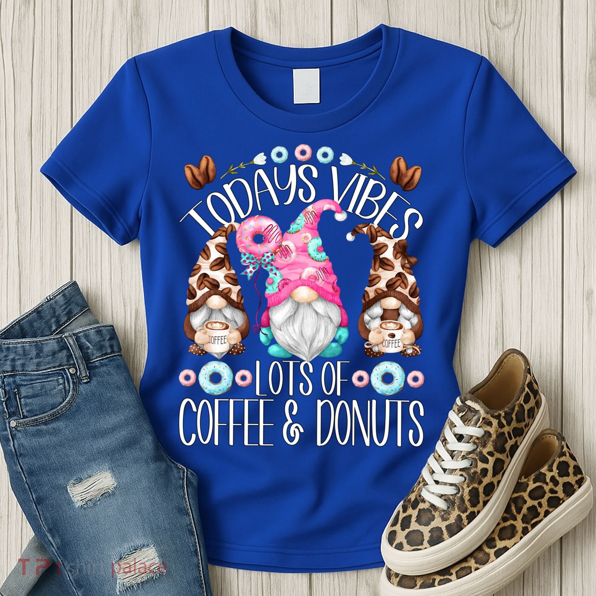 Funny Coffee And Donut Gnomes For And Donut Lover Gift Women's T-Shirt