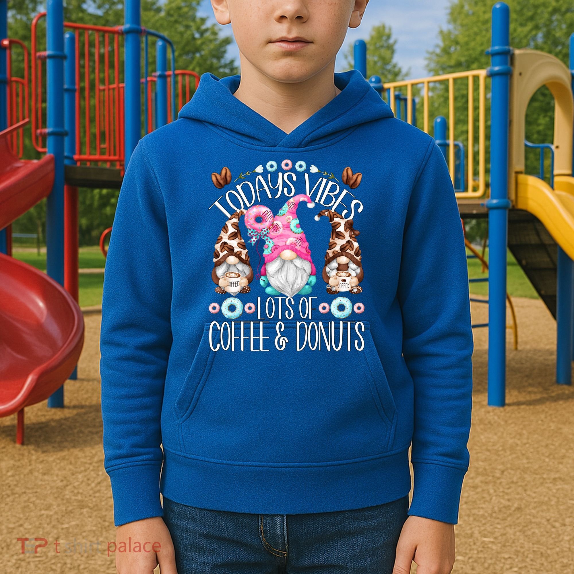 Funny Coffee And Donut Gnomes For And Donut Lover Gift Kids Hoodie