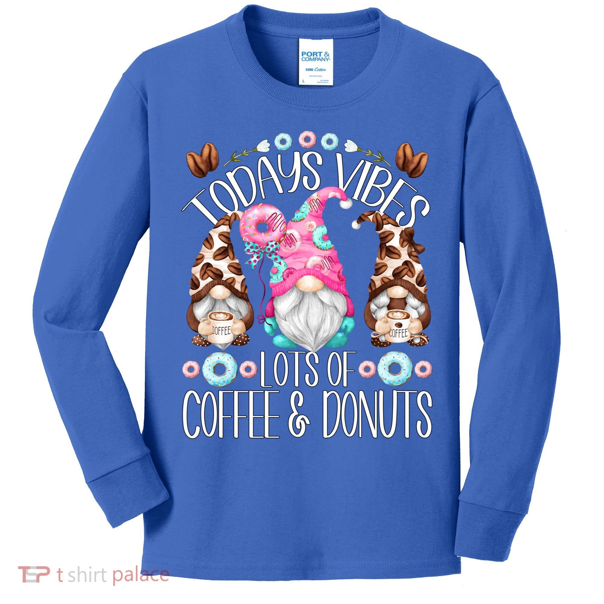 Funny Coffee And Donut Gnomes For And Donut Lover Gift Kids Long Sleeve Shirt