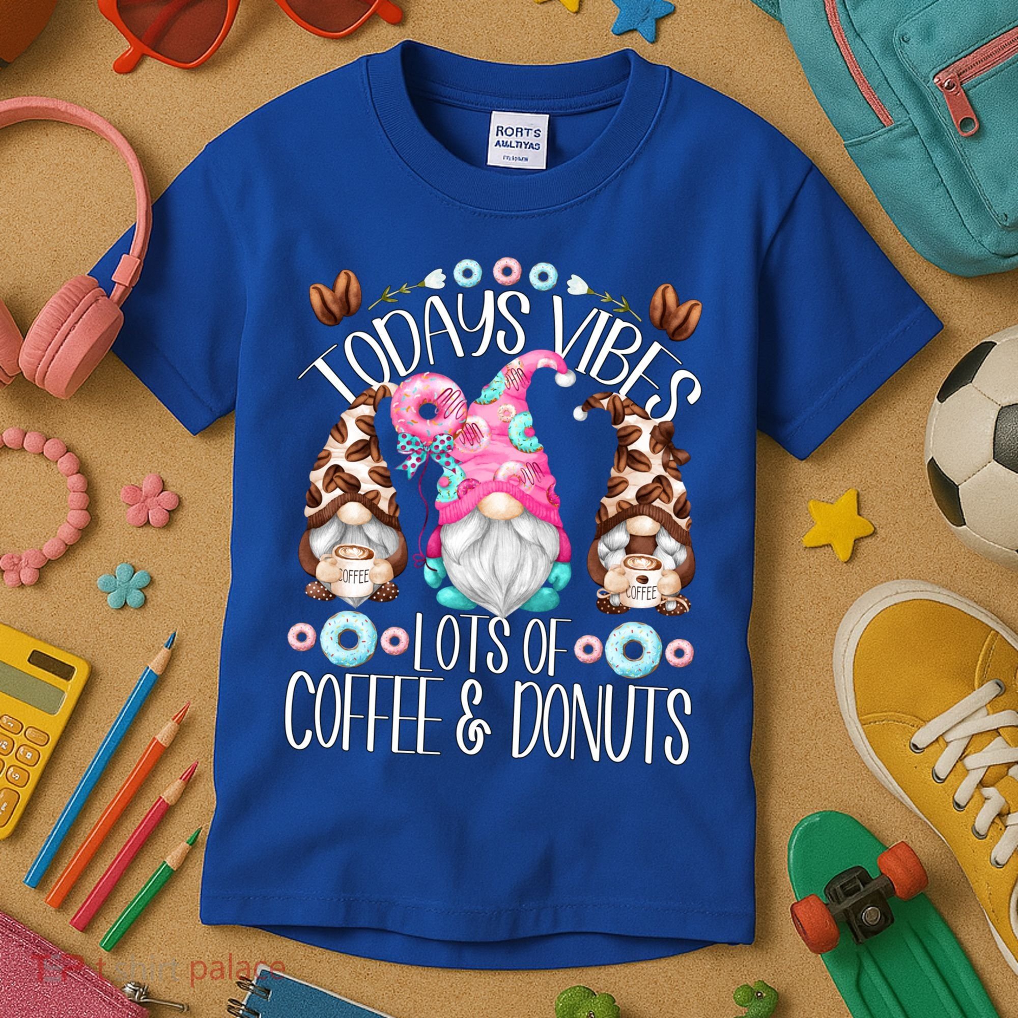 Funny Coffee And Donut Gnomes For And Donut Lover Gift Kids T-Shirt