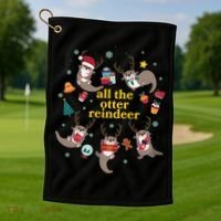 Funny Christmas All The Otter Reindeer Golf Towel thumb 1